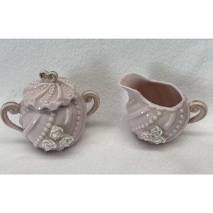 Norcrest Creamer and Sugar Bowl Set Porcelain Pink Lavender Roses Vintage